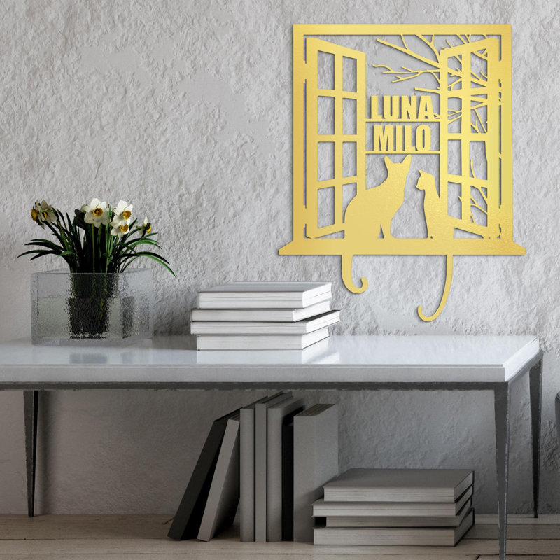 Chat en métal, deux chats dans une fenêtre, art mural, cadeau commémoratif pour animal de compagnie, décor d'amant de chat, cadeau unique