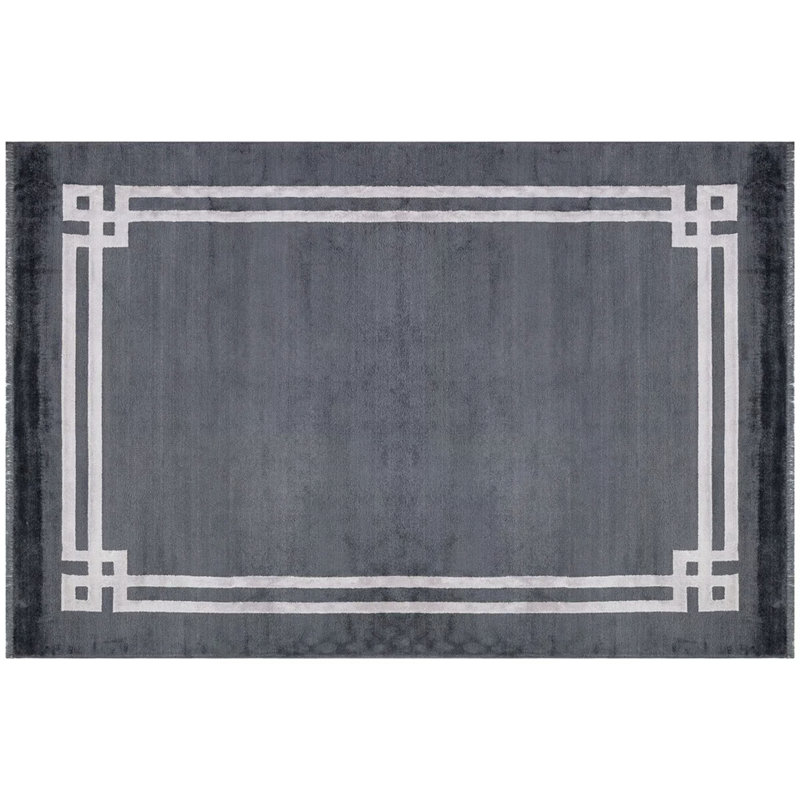 Tapis lavable en viscose tissé à la machine à motif géométrique de couleur anthracite Mavera, Rectangle 4 pi 3 po x 6 pi 3 po