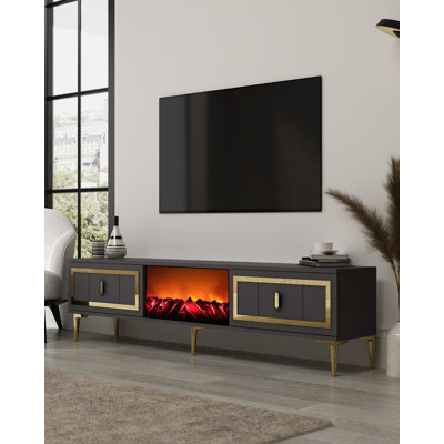 Meuble télé moderne, anthracite et or, 59,1 po x 17,6 po x 11,6 po | 100% panneau de particules enduit de mélamine, épaisseur: 0,7 pouce | Design mural et élégant pour le salon, meubles élégants et fonctionnels