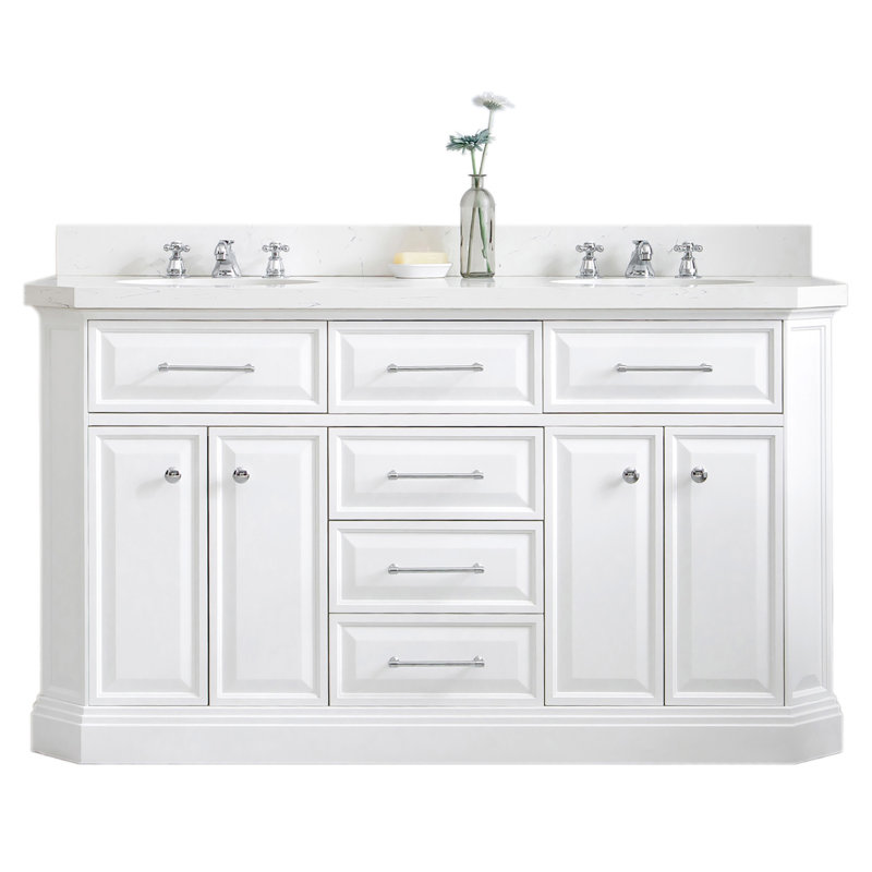 Palace 60'' W Double Vanity, Pure White, Stainless Steel