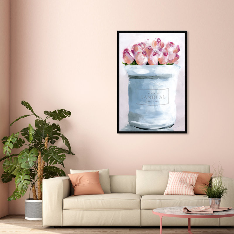 " Pastel Pink Roses Painted Bouquet " Painting Print, 56" H x 38" W, Black Framed