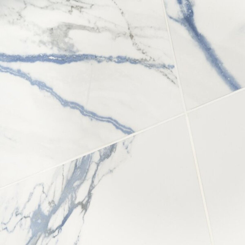 Calacatta Azur 24X24 Matte Porcelain Tile, Blue/White/Gray