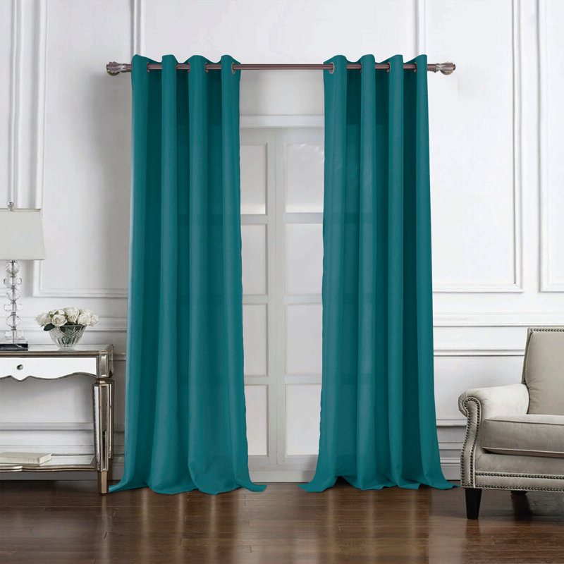 Cole Textured Semi Sheer Window Curtain Panel, Teal, 54" W x 90" L