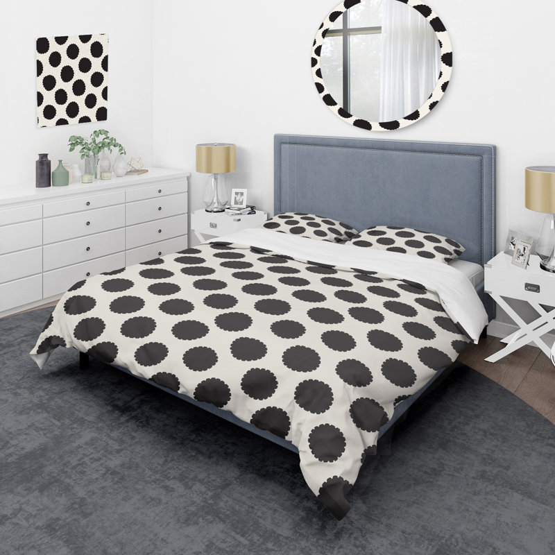 Black Circle Dots - Ensemble de housse de couette à motif abstrait - Microfibre de polyester