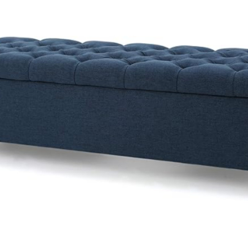 Amalfi Upholstered Storage Bench, Navy Blue Polyester, 17" H x 51" W x 17.5" D