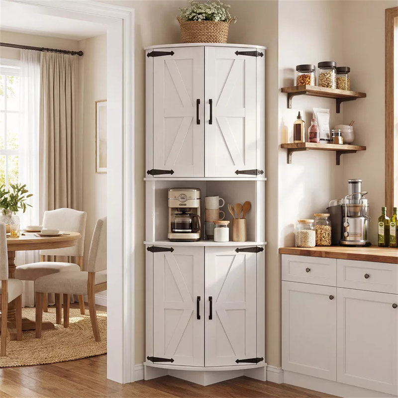 Armoire d'angle 64,8 "avec portes, tablettes réglables, armoire de rangement triangulaire pour la cuisine, la salle de bain et le salon