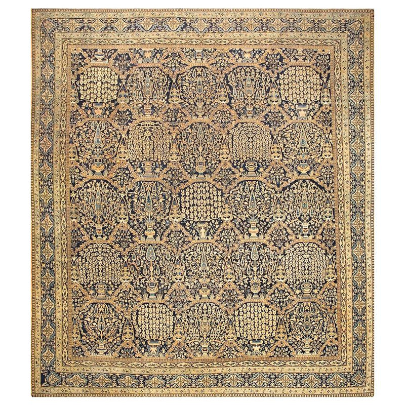 Superb Navy Background Color With Botanical Pattern Antique Indian Lahore Rug