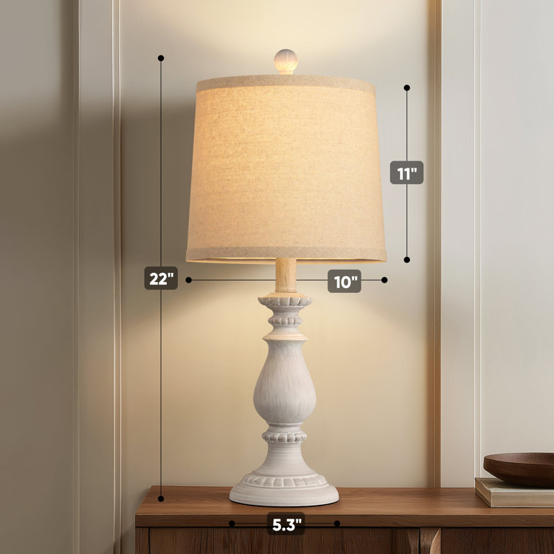 Ensemble de 2 lampes de table rustiques 22 ", avec interrupteur rotatif pour chambre à coucher, salon, blanc cassé, Beige