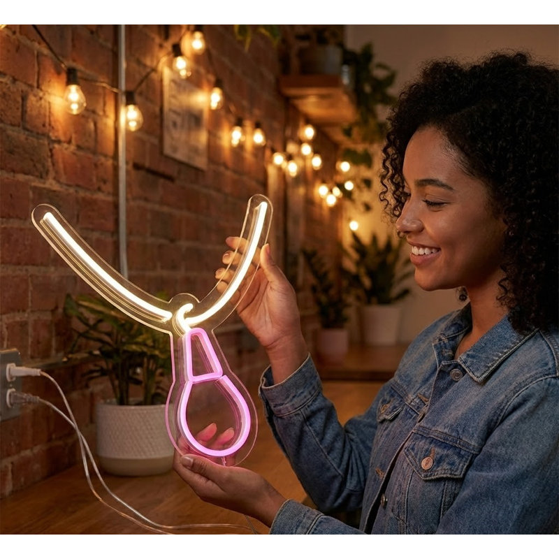  | Enseigne lumineuse en forme d'ampoule | Doté de tubes néon durables fabriqués à la main avec un éclairage rose vif et éclatant qui dure plus de 50 000 heures sans décoloration ni scintillement | 20 x 20 | Rose vif
