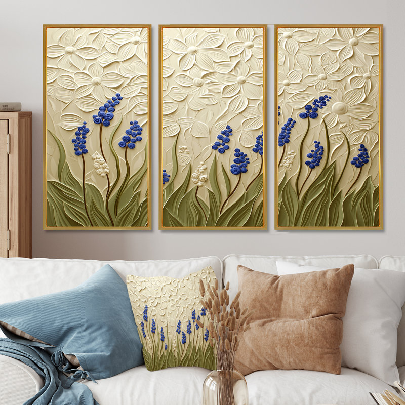 Adaleigh - ensemble d'art mural floral, H 28 po x l 36 po, Reproduction avec cadre flottant, Doré