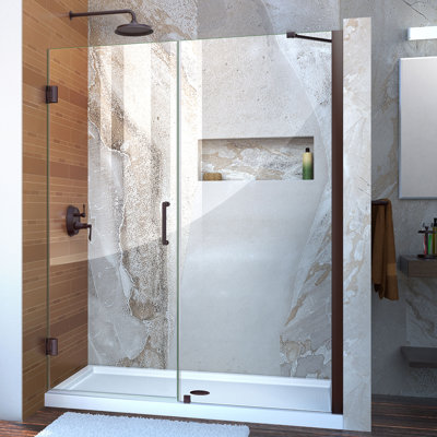 Unidoor 55" W x 72" H Hinged Frameless Shower Door with Clearmax™ Technology
