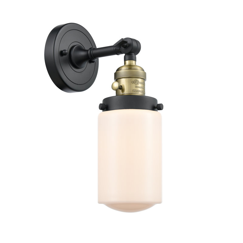 Saroyan Armed Sconce, 60 Watt Vintage Incandescent Bulb, Matte White, Black Antique Brass