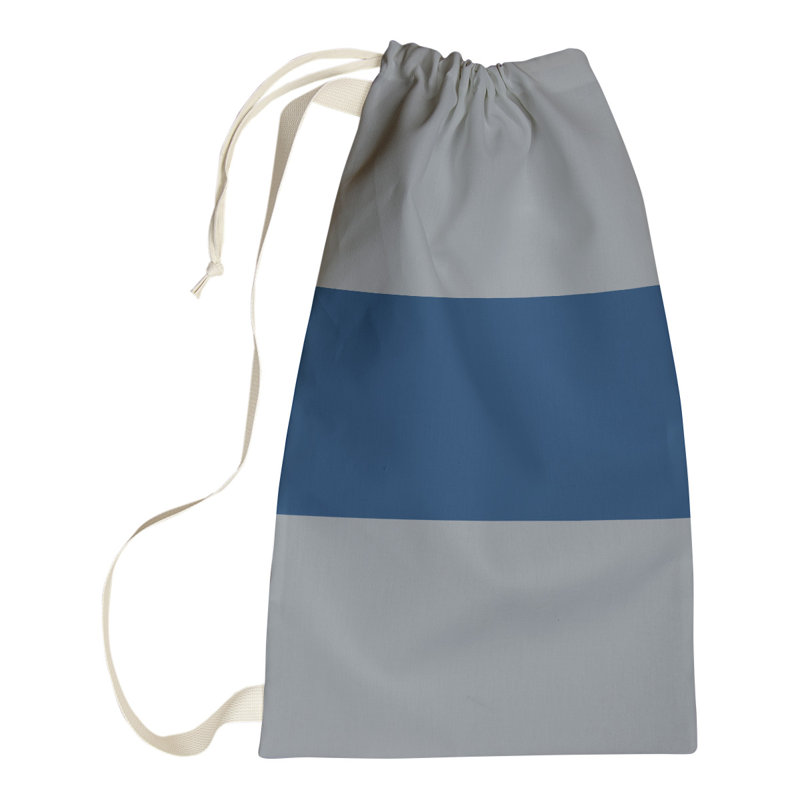 Fabric Laundry Bag with Handles, 36" H x 28" W x 1.5" D, Silver/Navy Blue/Silver