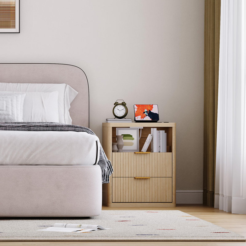 Bedside Table Nightstand with Bedside Storage, Bedroom Side Table and Organizer, Functional and Fluted Nightstand, 1