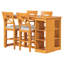 Ensemble de salle à manger en bois massif pour 4 personnes, brun classique, avec tablettes de rangement à 3 niveaux et chaises rembourrées