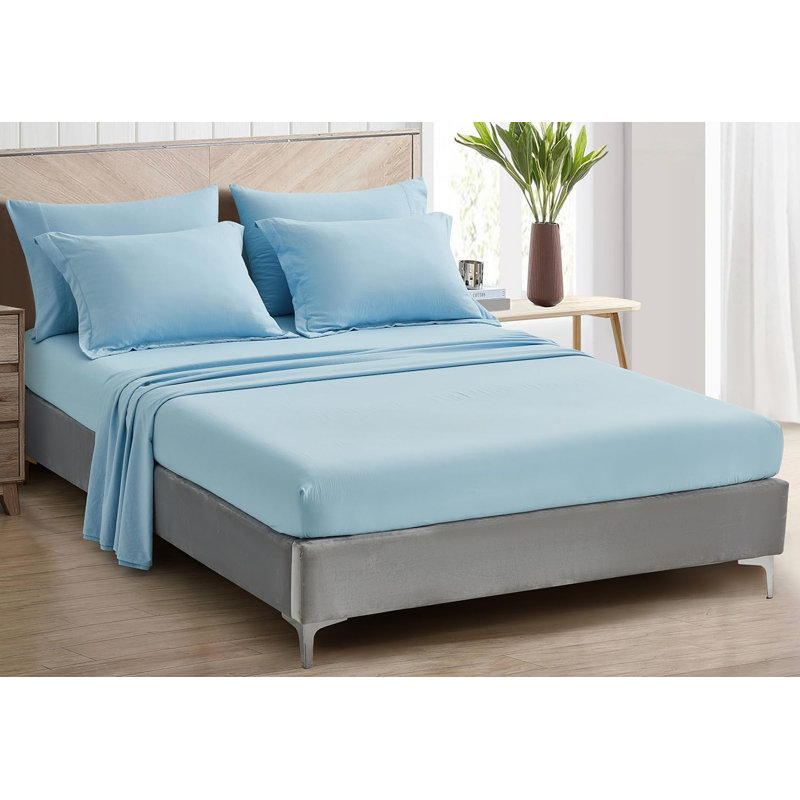 Washed Microfiber 7-Pieces Honeycomb Comforter Set with Sheets, Oversized King Comforter + 6 Additional Pieces, Chambray