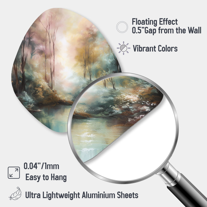 «Whimsical Stream - Mountains Nebula Shape», art mural asymétrique en métal, H 28 po x l 25 po x P 1 po