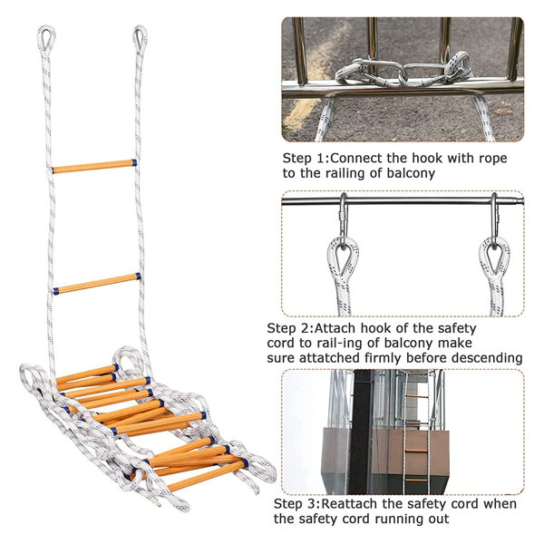 Rohnert 16-Foot High-Altitude Ladder Fire Escape Safety Rope Ladder 300 kg Load-Bearing WFX Utility