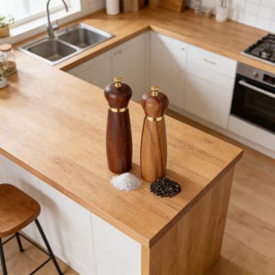 Ensemble de moulins à sel et à poivre en bois d'acacia - Moulins manuels réglables de 8 pouces avec noyau en céramique antirouille, paquet de 2 moulins à épices rechargeables pour la cuisine et la salle à manger