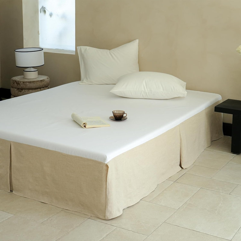 Natural Flax Cotton Blend Basic Dust,Bed Skirt With Classic 14 Inch Drop Dust Ruffle, King