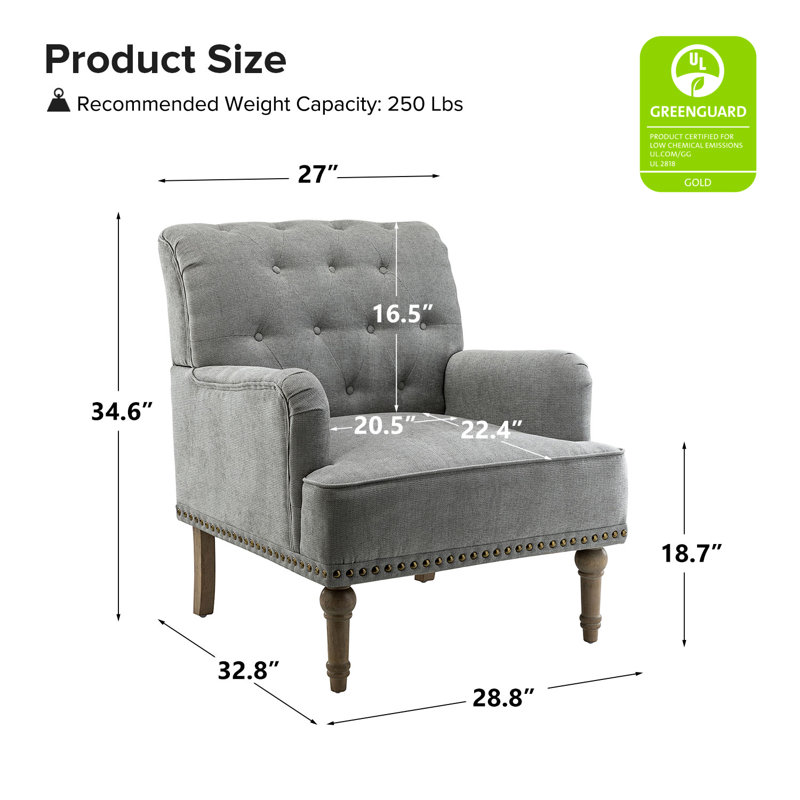 Wilkey Tufted Back Armchair , Dark Gray Velvet