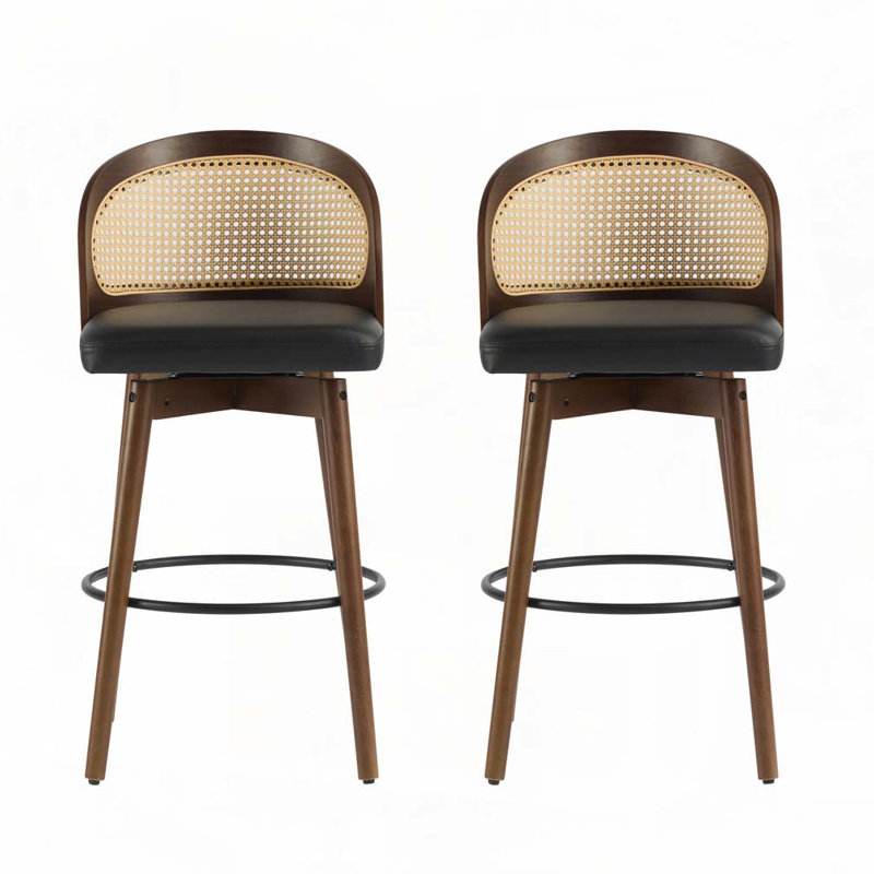 Wood Frame Upholstered Swivel Barstool, Black