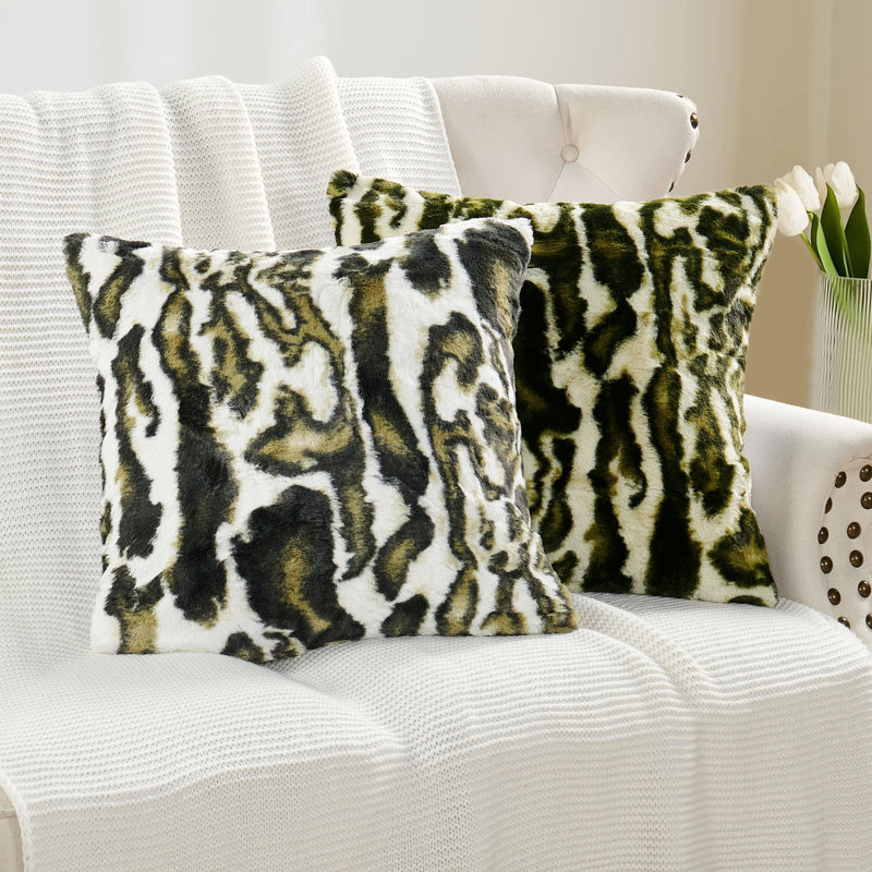 Animal Print Square Cushion Cover, Forest Green