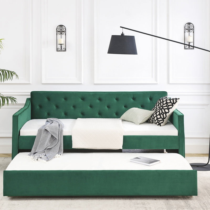 Lit de jour simple avec couchette capitonnée Stanwood, Simple, Vert
