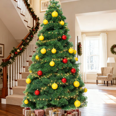 Arbre de Noël artificiel pré-éclairé avec lumières DEL chaudes - vert Noël, assemblage facile, branches articulées et support en métal robuste