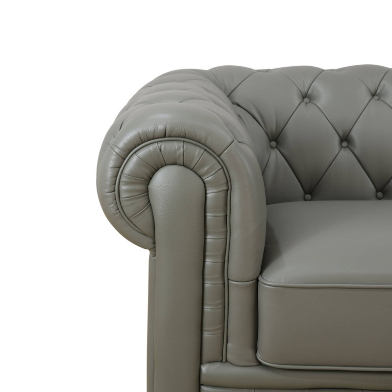 Ensemble de canapé de salon en cuir véritable 89 pièces 2 pièces 89 po, Gris, Orienté à droite