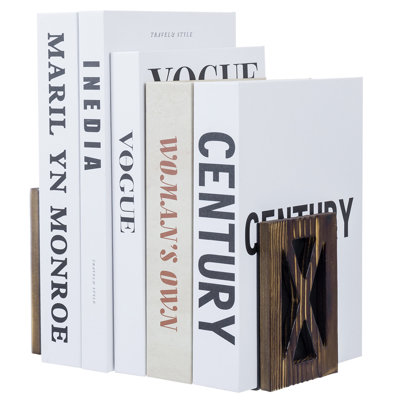 Rustic Burnt Wood Decorative Book Ends