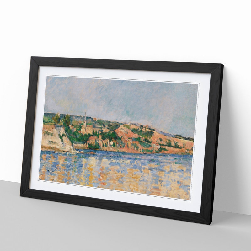Village at the Water's Edge by Paul Cezanne - Picture Frame Painting, Black, 36cm H x 48cm W x 2cm D