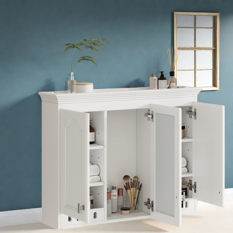 Armoires à pharmacie spacieuses, rangement mural moderne en bois blanc pour la maison