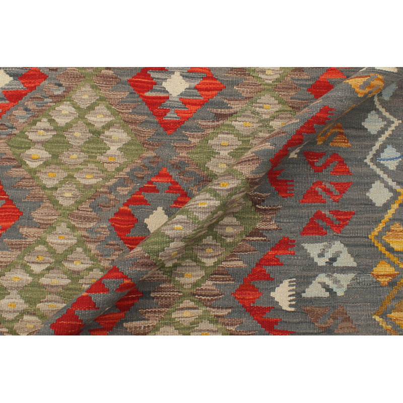 Tapis gris / rouge / beige en laine noué à la main 6 pi 1 po x 8 pi 2 po Cedorah Southwestern