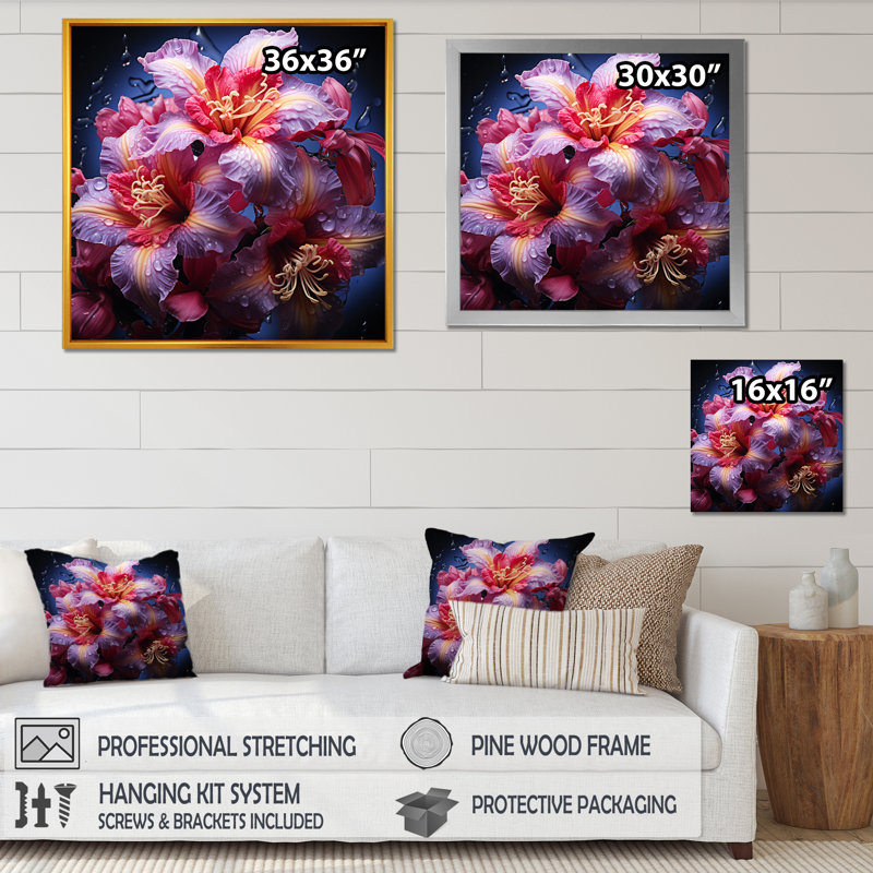 Beauté tropicale, fleurs d'hibiscus, rêves, H 30 po x l 30 po x P 1 po, Cadre doré simple