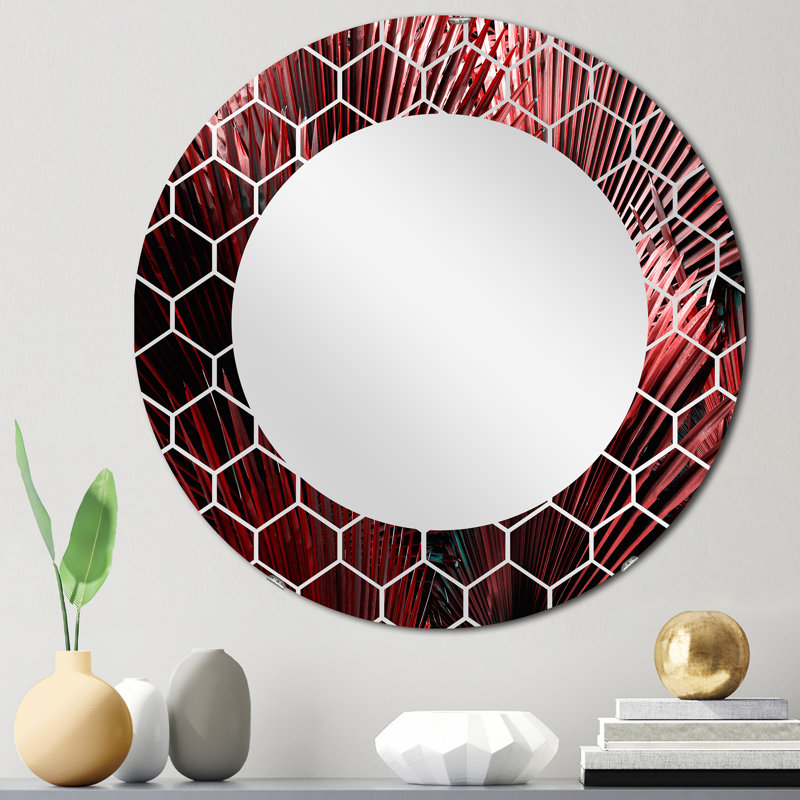 Warn Red Tropical Leaves - Miroir mural moderne, 24 po x 24 po