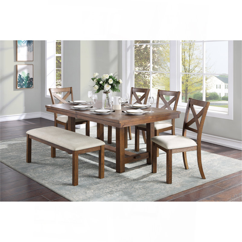 Ensemble de salle à manger 5 pièces Table rectangulaire et chaises d'appoint de style transitionnel beige, 6