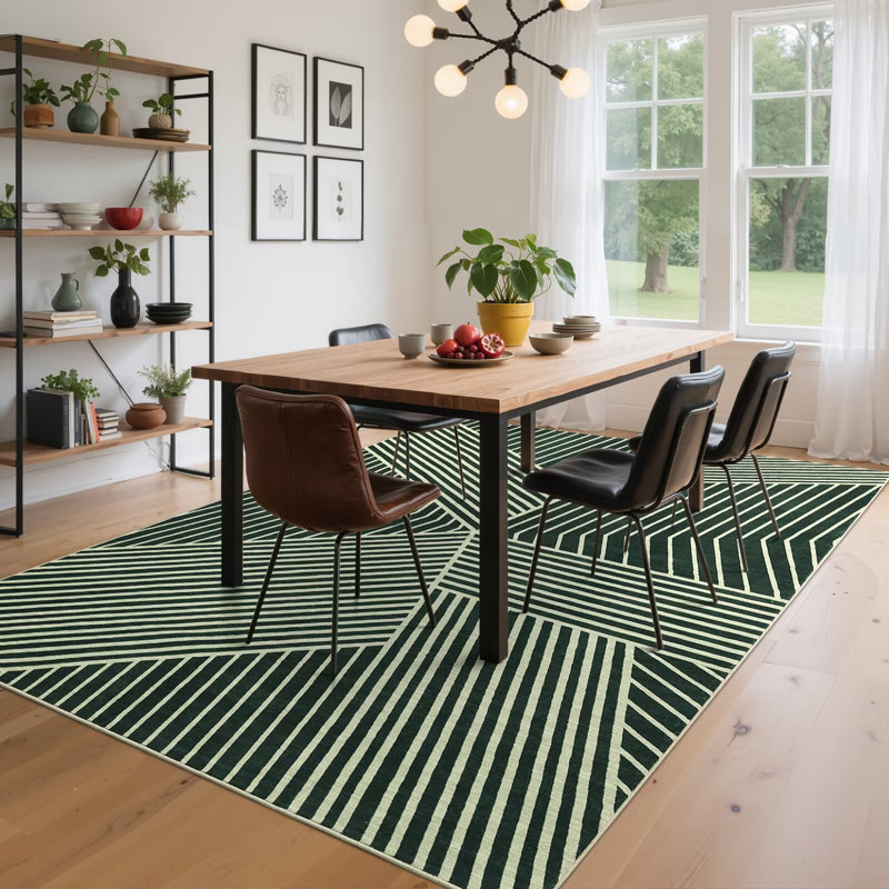 Très grand tapis rayé lavable à la machine antidérapant et antidérapant, Rectangle 5 pi x 7 pi