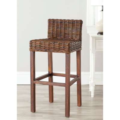 Montclare Cappuccino Mango Wood Bar Stool - Woven Rattan Back & Seat, Bohemian Style