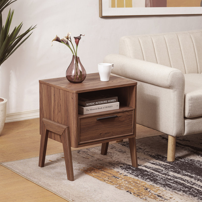 Ronnie End Table with Storage, Walnut Top/Walnut Base