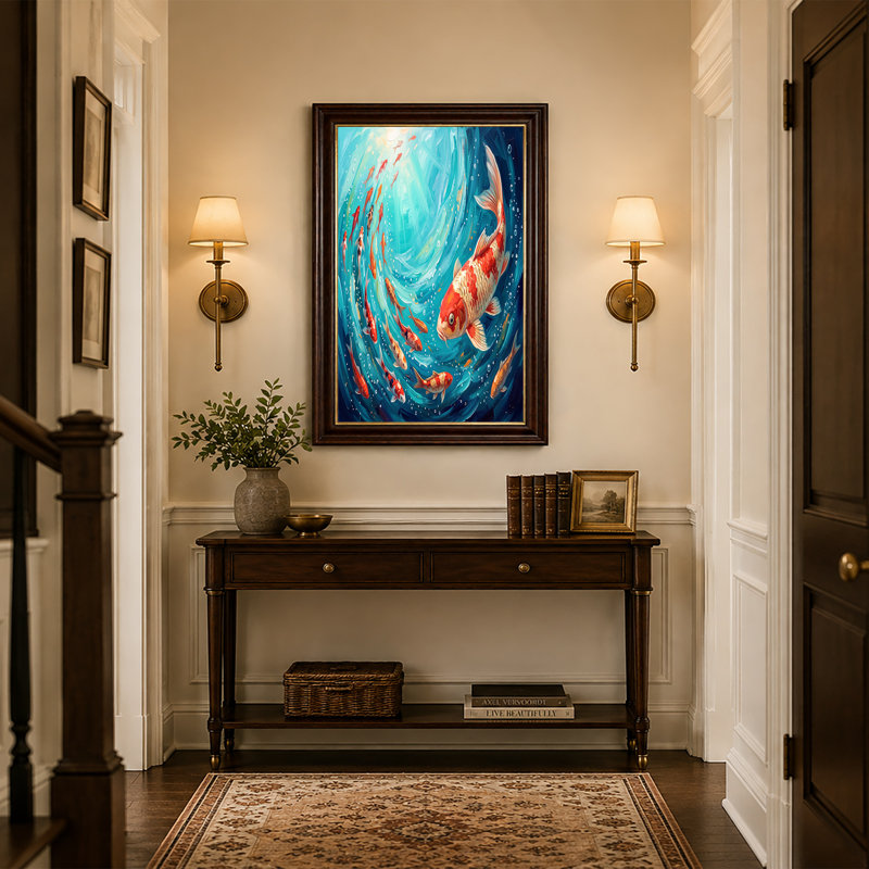 Art mural sur toile rouge et blanc Koi, H 12 po x l 18 po