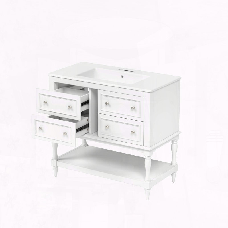 Meuble-lavabo de 36 po avec 4 tiroirs et structure en bois massif, White