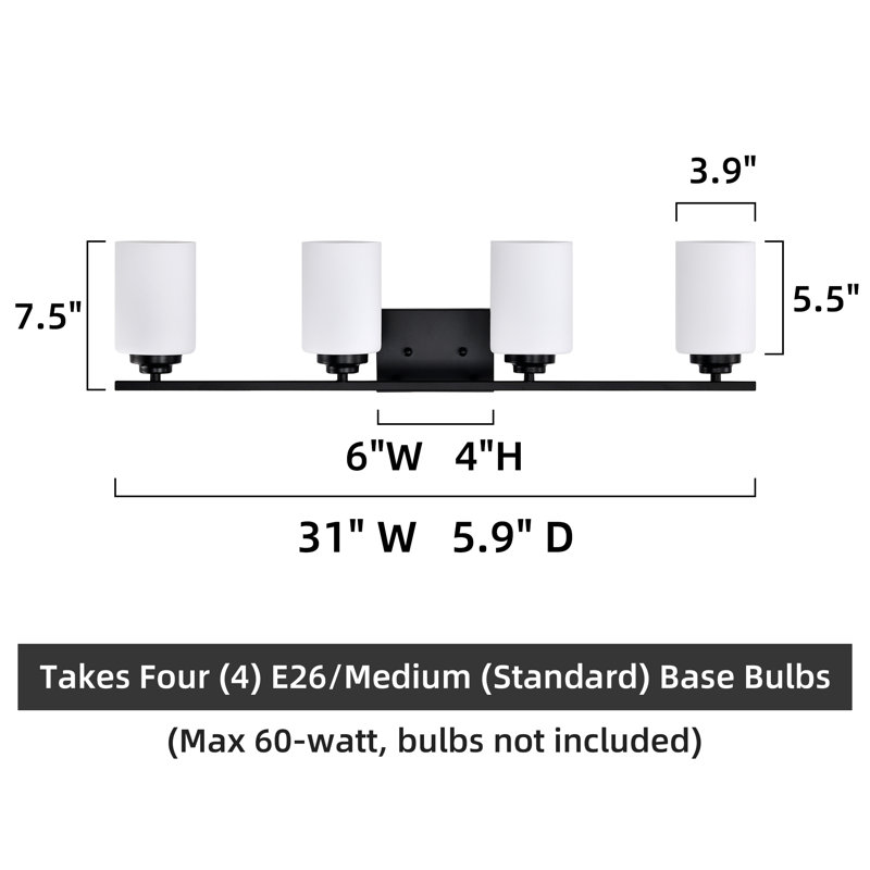 Burdene Dimmable Vanity Light, Matte Black, 4