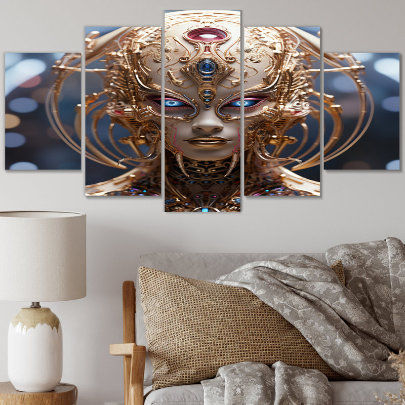 Sci-Fi Portrait de déesse futuriste dorée - Portraits abstraits, décoration murale - 5 panneaux