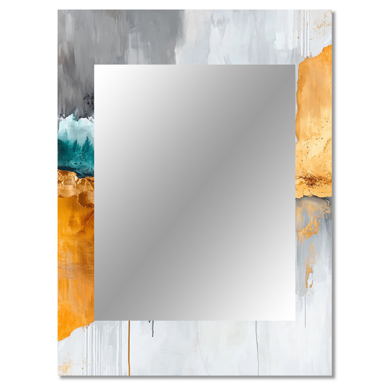 Contrasting Harmony Of Gray And Golden Marble I - Transitional Mirror, Gold Unique Wall Mirror, Printed Metal Art, 40" x 30"