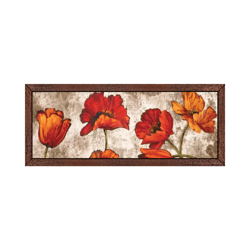 Poppy Paradise by Brian Francis - Floater Frame Panoramic Print on Canvas, 152.4 cm H x 50.8 cm W, Brown Framed