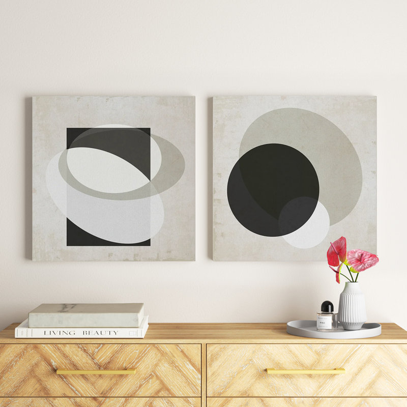 Moderniste Neutre III, ensemble de 2 reproductions d'art sur toile encadrées, H 32 po x l 64 po x P 1 po, Toile tendue