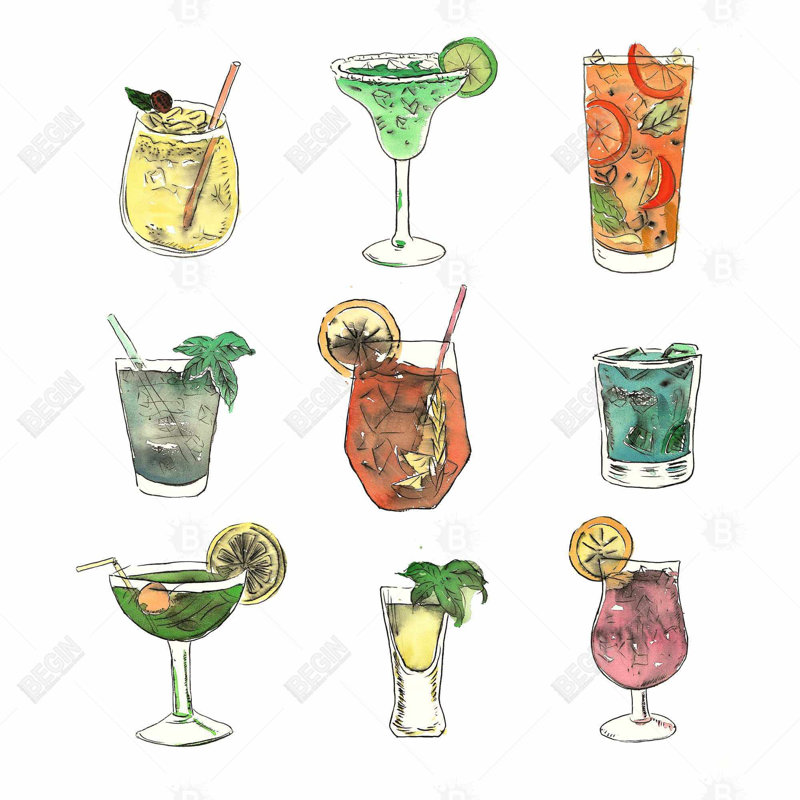 Colorful cocktails - 18"x18" Throw pillow - Poly twill - Print on demand