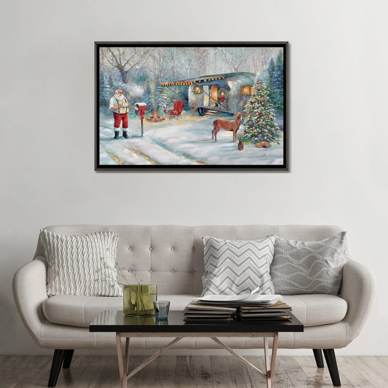 «Santa's Hideaway» par Ruane Manning - reproduction d'art, Aucun mat, H 48 po x l 32 po x P 1,5 po, Toile avec cadre gris
