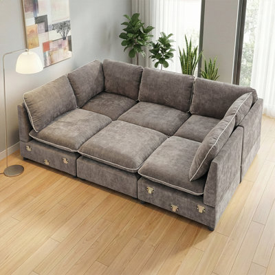 6-Piece Gray Chenille Modular Sectional